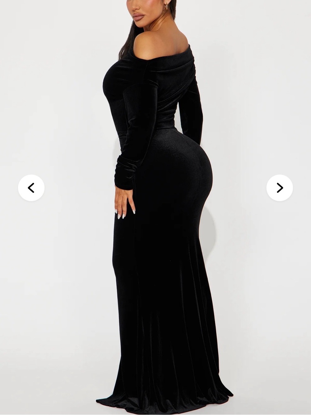 Fashion Nova Tiana Black Velvet Off-Shoulder Maxi Dress - Picture 2 of 5